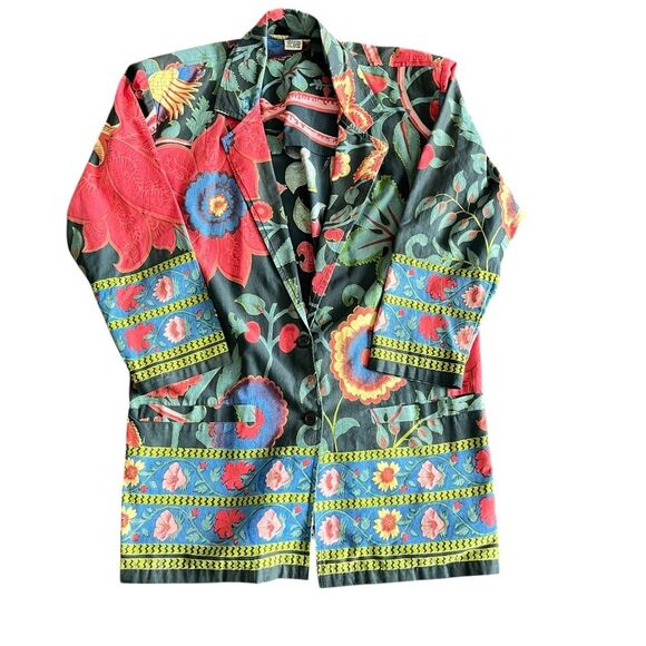 Vintage Jackets & Blazers - Vintage 90s Boho Hippie Colorful Floral Tropical Oversized Blazer Jacket
